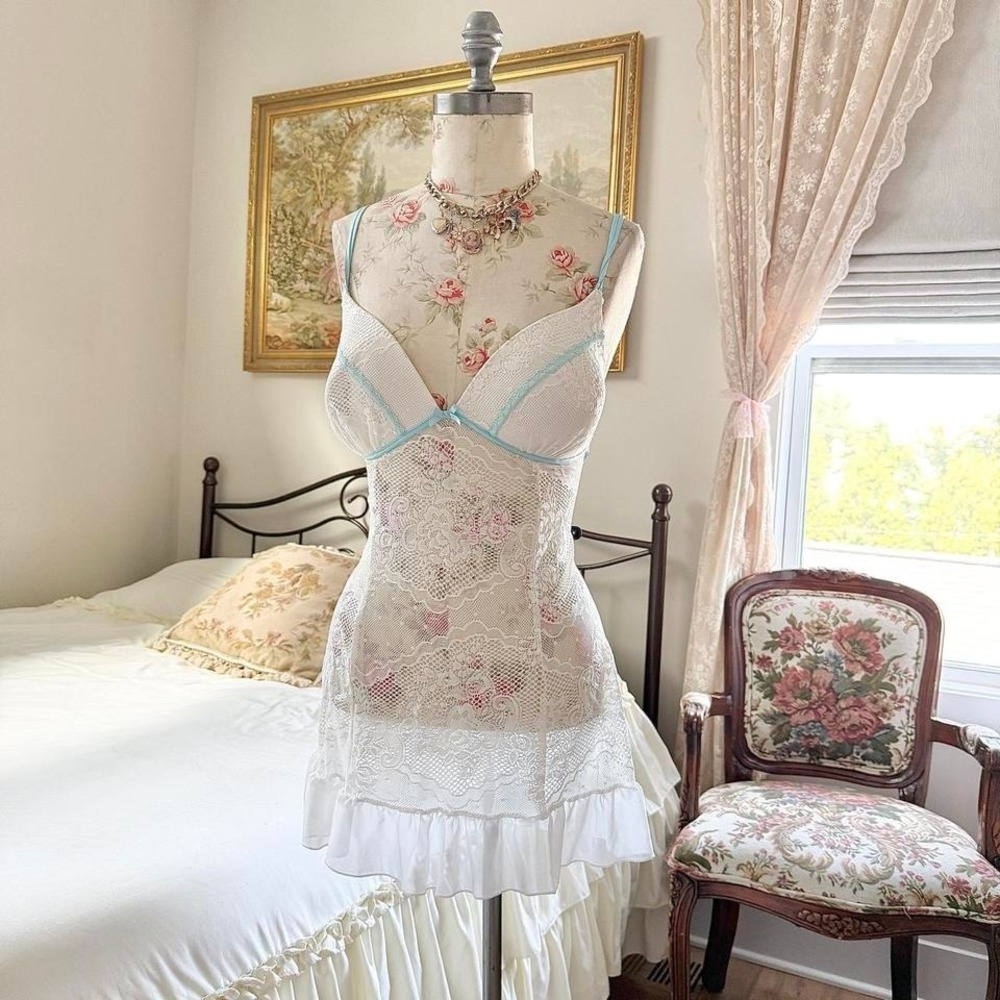 White Lace Babydoll Slip Y2K Secret Treasures xl white lace babydoll slip dress